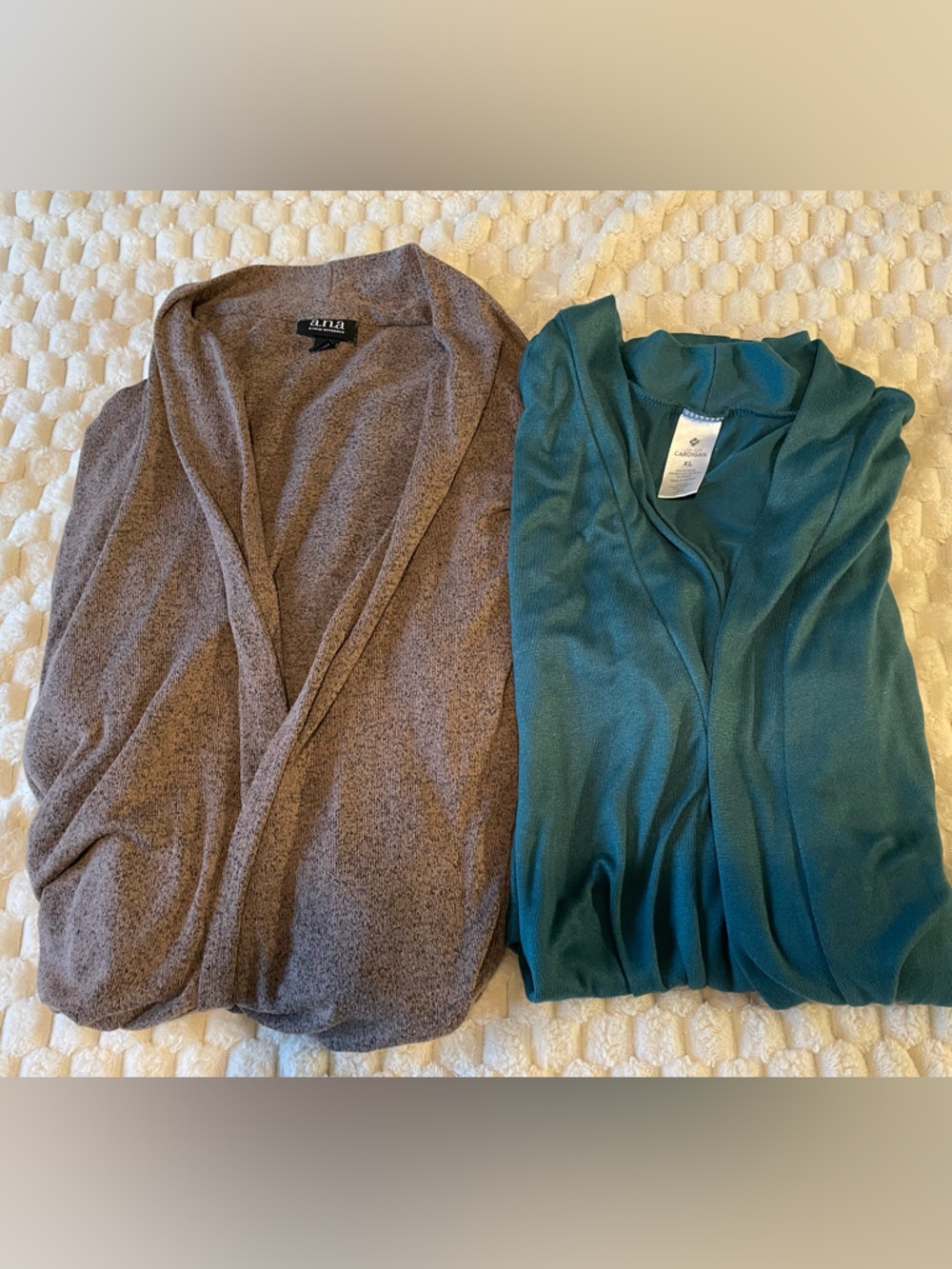 Two Lightweight Open-Front Cardigans - Brown & Teal Size XL